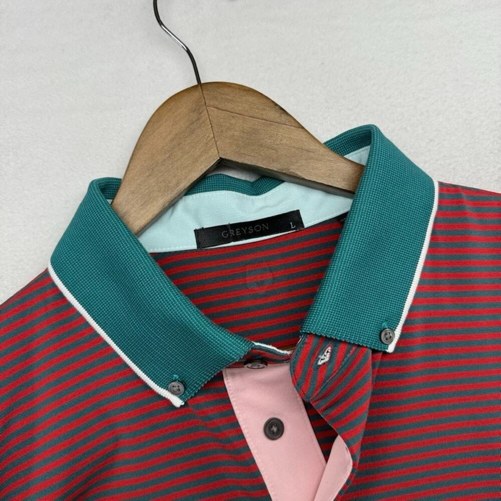 Greyson Polo Shirt Men's Large Red Green Striped Performance Button Down Golf